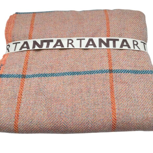 ANTA Plaid Throw Blanket 50"x60" 100% Merino Wool Coral Pink Turquoise NWT - Picture 9 of 10